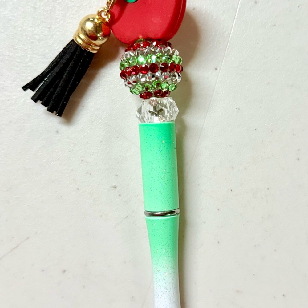 Green and Red Beaded Pen with Tassel